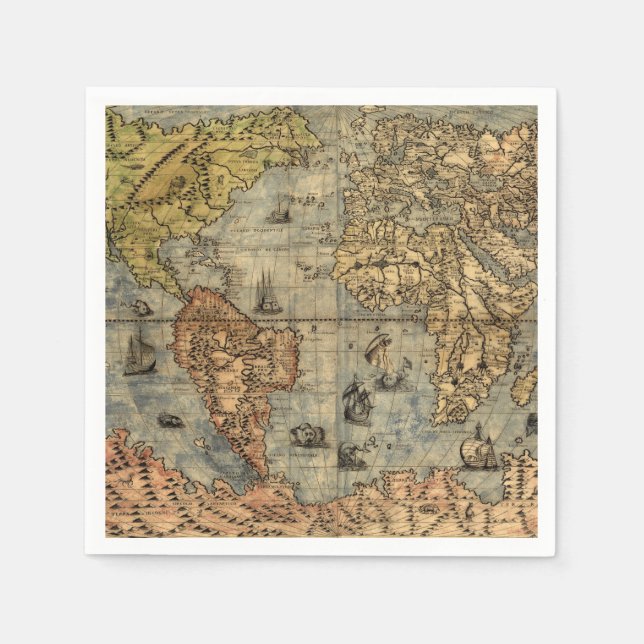 1565 Forlani AntiquevWeltkarte Renaissance Serviette (Vorderseite)