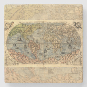 1565 Forlani AntiquevWeltkarte Renaissance Steinuntersetzer
