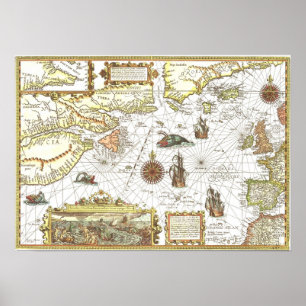 1592 Karte des Atlantiks Poster
