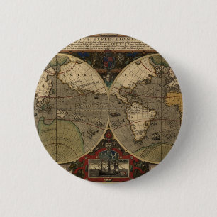 1595 Historische Weltkarte von Jodocus Hondius Button