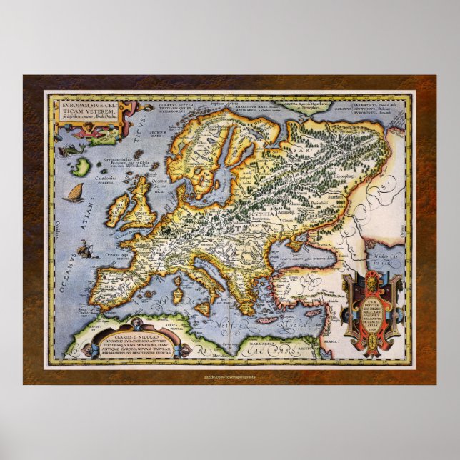 1595 Karte Europas von Abraham Ortelius Kartograph Poster (Vorne)