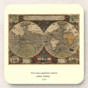 1595 Vintage Weltkarte durch Jodocus Hondius Getränkeuntersetzer