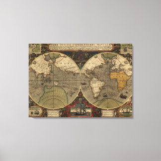 1595 Vintage Weltkarte von Jodocus Hondius Leinwanddruck