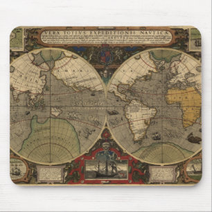 1595 Vintage Weltkarte von Jodocus Hondius Mousepad