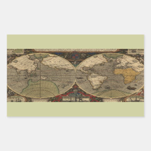 1595 Vintage Weltkarte von Jodocus Hondius Rechteckiger Aufkleber