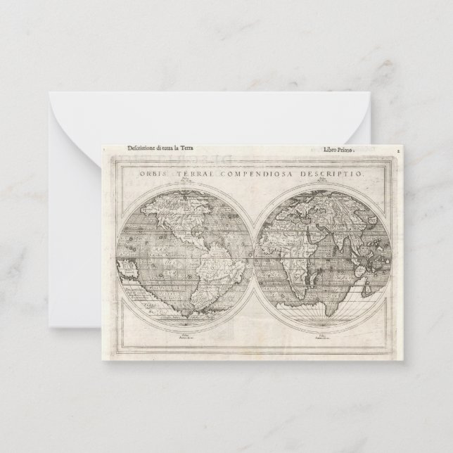 1598 Vintage Weltkarte für lateinische Kartographi Mitteilungskarte (Vorderseite)