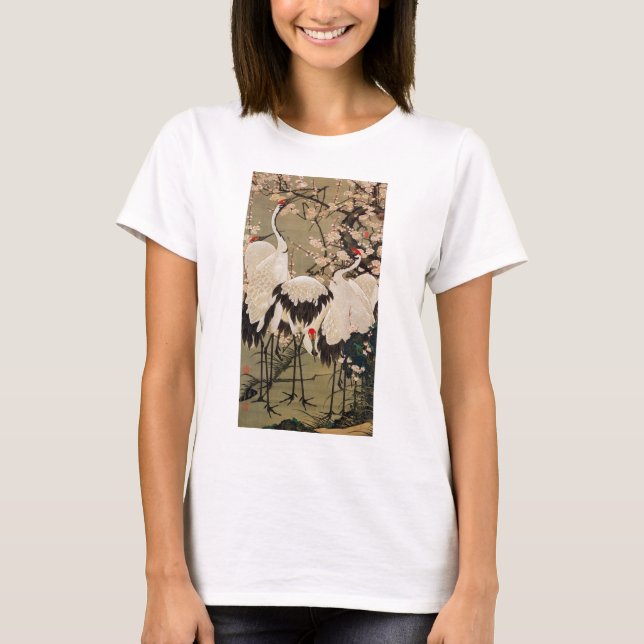 15. 梅花群鶴図, 若冲 Pflaume blüht u. Kräne, Jakuchū T-Shirt (Vorderseite)