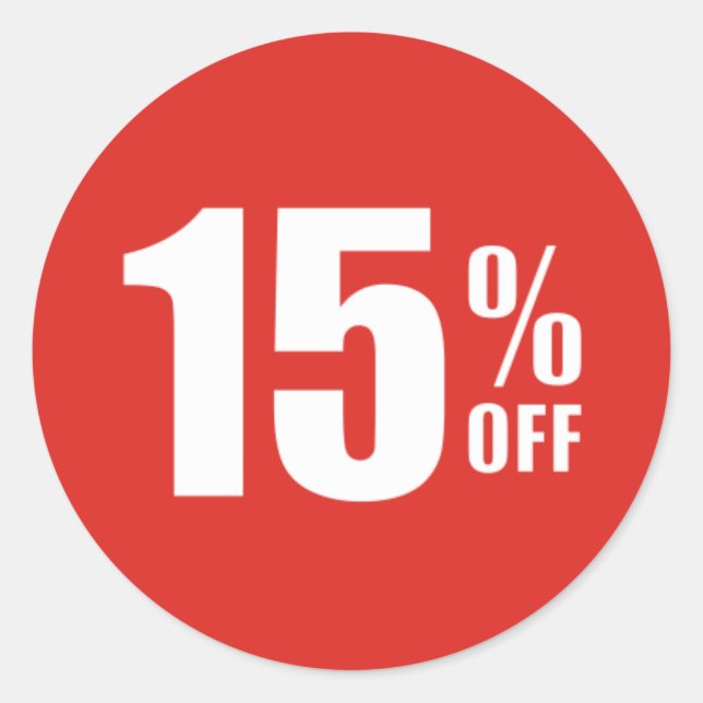 15 % 15 % Rabatt auf den Verkaufsticker Runder Aufkleber (Vorderseite)