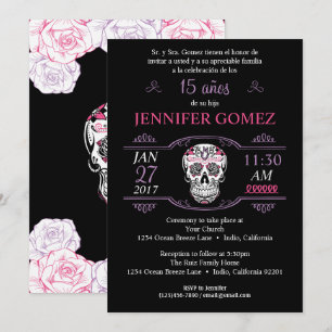15 Años Quinceañera Birthday Sugar Skull Invite Einladung