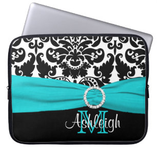 15" Aqua Schwarz-weiße IMITAT Band-Laptop-Hülse Laptopschutzhülle