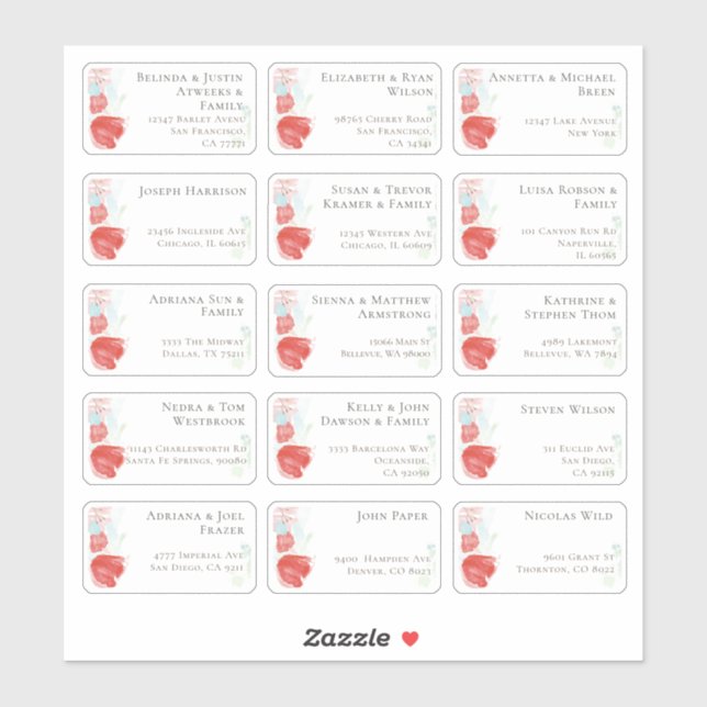 15 Aufkleber für den Namen eines Hochzeitgästen (Blatt)