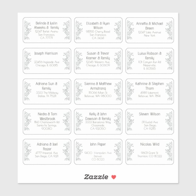 15 Aufkleber für den Namen eines Hochzeitgästen (Blatt)