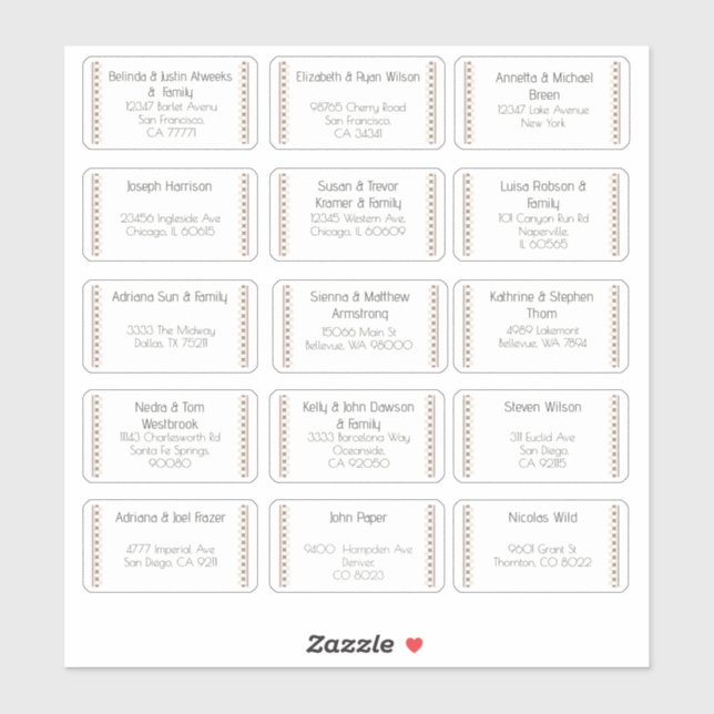 15 Aufkleber für den Namen eines Hochzeitgästen (Blatt)