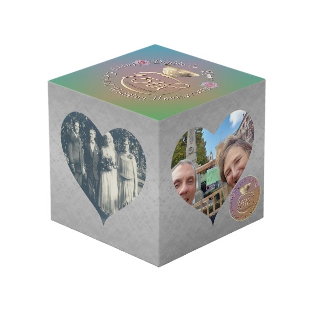 15. Crystal Wedding Anniversary Heart Frames Würfel (Vorderseite Schrägansicht)