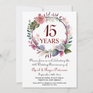 15. Crystal Wedding Jubiläum Floral Einladung