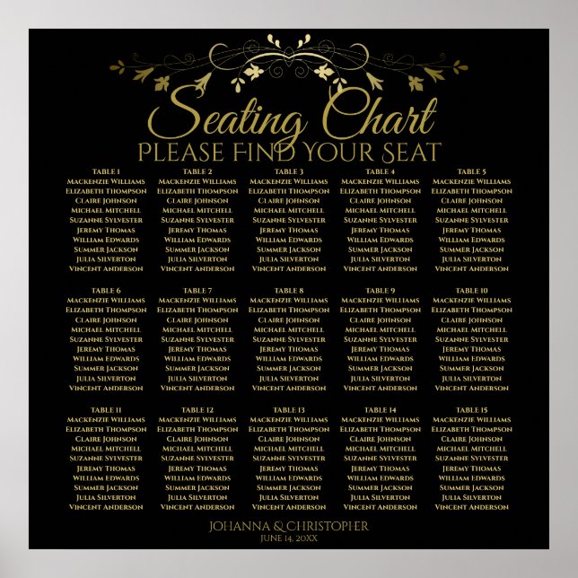 15 einfache schwarze und goldene Hochzeitskarte Poster (Vorne)