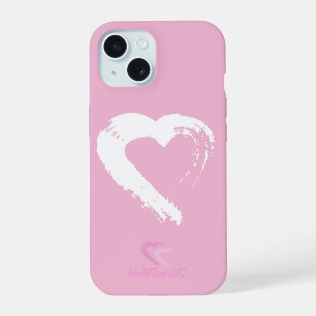 15 Fall: weißes Herz Pink iPhone Hülle (Rückseite)