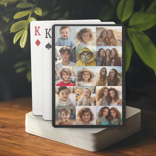 15 Foto Collage Grid - schwarzer Hintergrund Spielkarten (Custom Playing Cards)