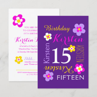 15. Geburtstag Blume gelb rosa lila Überraschung Einladung