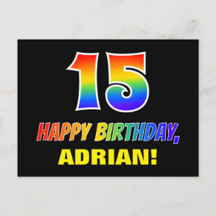 15. Geburtstag: Bold, Fun, Simple, Rainbow 15 Postkarte