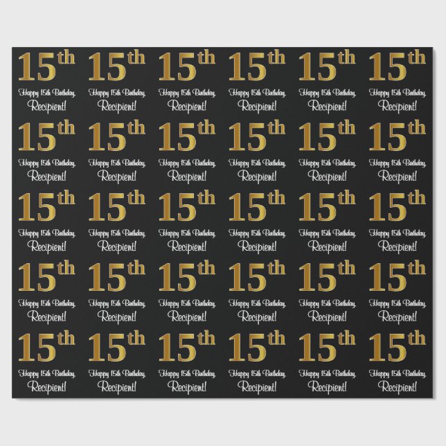 15. Geburtstag: Elegantes Luxuriöse Imitate Gold L Geschenkpapier (Flach)