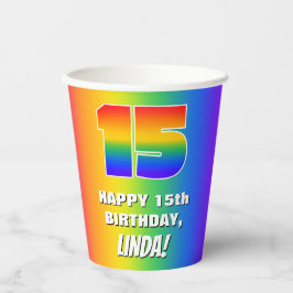 15. Geburtstag: Farbiges, lustiges Regenbogenmuste Pappbecher