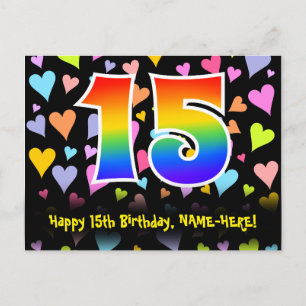 15. Geburtstag: Fun Hörmuster, Regenbogen 15 Postkarte
