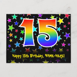 15. Geburtstag: Fun Stars Muster, Regenbogen 15, N Postkarte