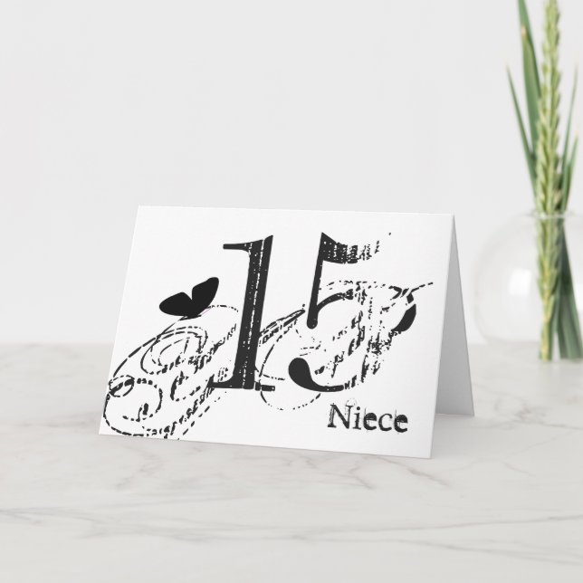 15. Geburtstag für eine Nichte, schwarzer Schmette Karte (Vorderseite)