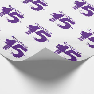15. Geburtstag für einen Enkel, lila auf Weiß Geschenkpapier