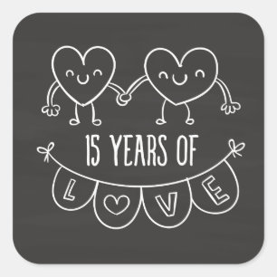 15. Geburtstag Geschenk Chalk Herzen Quadratischer Aufkleber