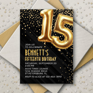 15. Geburtstag Gold Black Einladung
