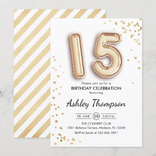 15. Geburtstag - Goldballons Einladung
