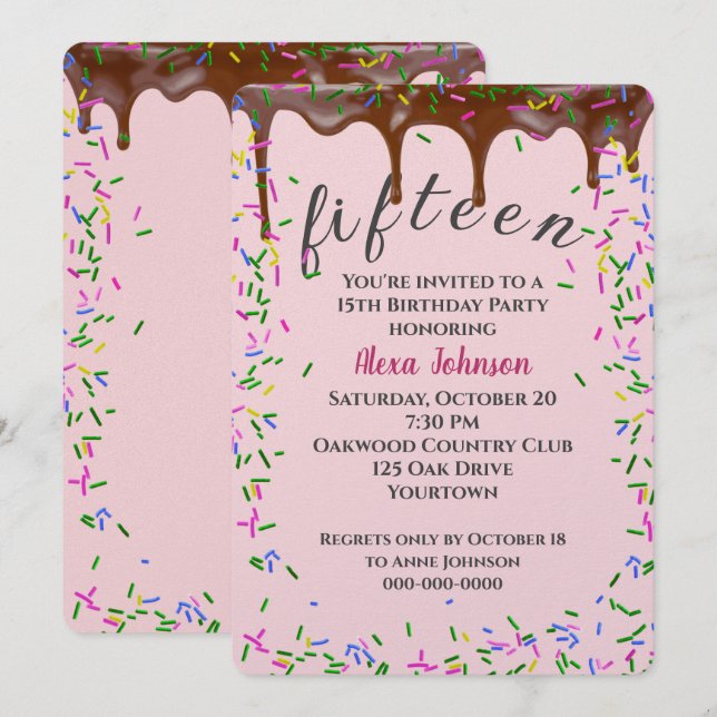 15. Geburtstag mit Schokoladeneis und Sprinklen Einladung (Vorne/Hinten)