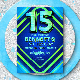 15. Geburtstag Neon Einladung