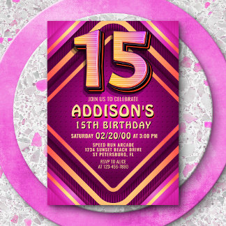 15. Geburtstag Neon Einladung
