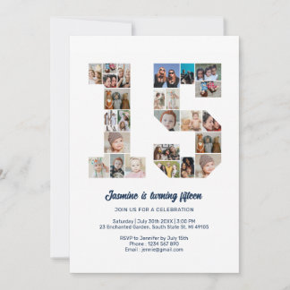 15. Geburtstag Nr. 15 Custom Foto Collage Einladung