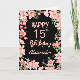 15. Geburtstag Pink Peach Wasserfarbe Schwarz Karte