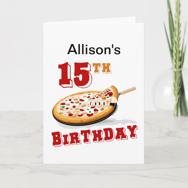 15. Geburtstag Pizza Party Karte (Vorderseite)