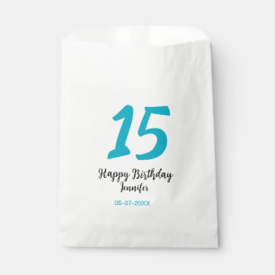 15. Geburtstag quiencenera fügen Datum Jahr blauen Geschenktütchen