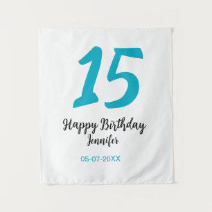 15. Geburtstag quiencenera fügen Datum Jahr blauen Wandteppich