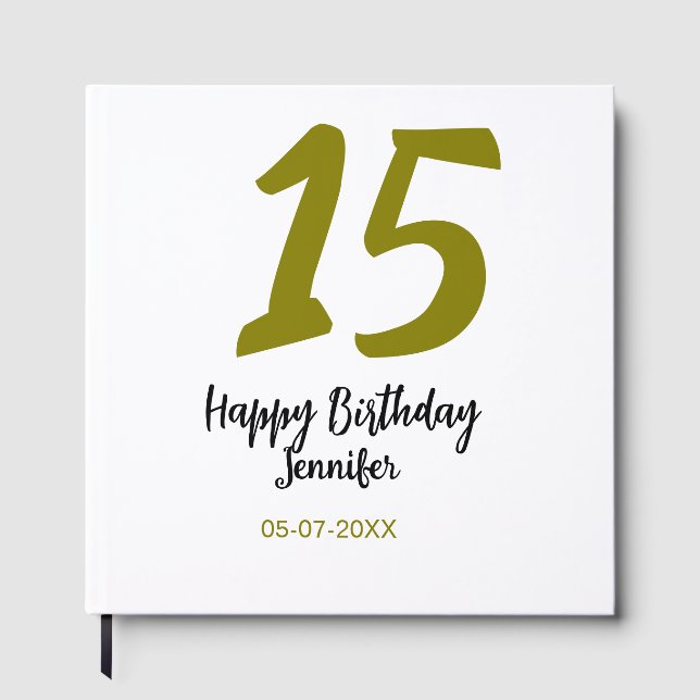 15. Geburtstag quiencenera fügen Datum Jahr golden Gästebuch (Vorderseite)