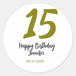 15. Geburtstag quiencenera fügen Datum Jahr golden Runder Aufkleber