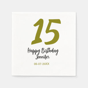 15. Geburtstag quiencenera fügen Datum Jahr golden Serviette