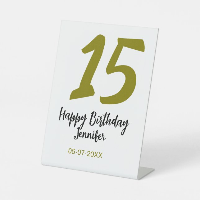 15. Geburtstag quiencenera fügen Datum Jahr golden Sockelschild (Vorderseite)