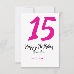 15. Geburtstag quiencenera fügen Datum Jahr rosa T Dankeskarte