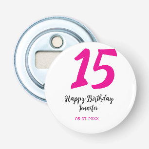 15. Geburtstag quiencenera fügen Datum Jahr rosa T Flaschenöffner