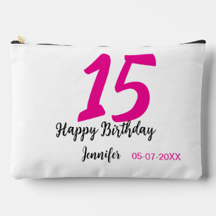 15. Geburtstag quiencenera fügen Datum Jahr rosa T Zubehörtasche