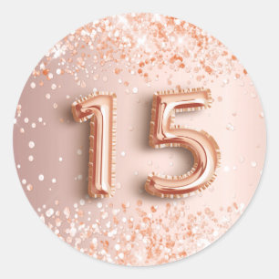 15. Geburtstag Quinceanera Blush Rose Gold Glitzer Runder Aufkleber