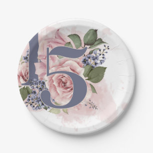 15. Geburtstag Quinceanera Chic Floral Wasserfarbe Pappteller